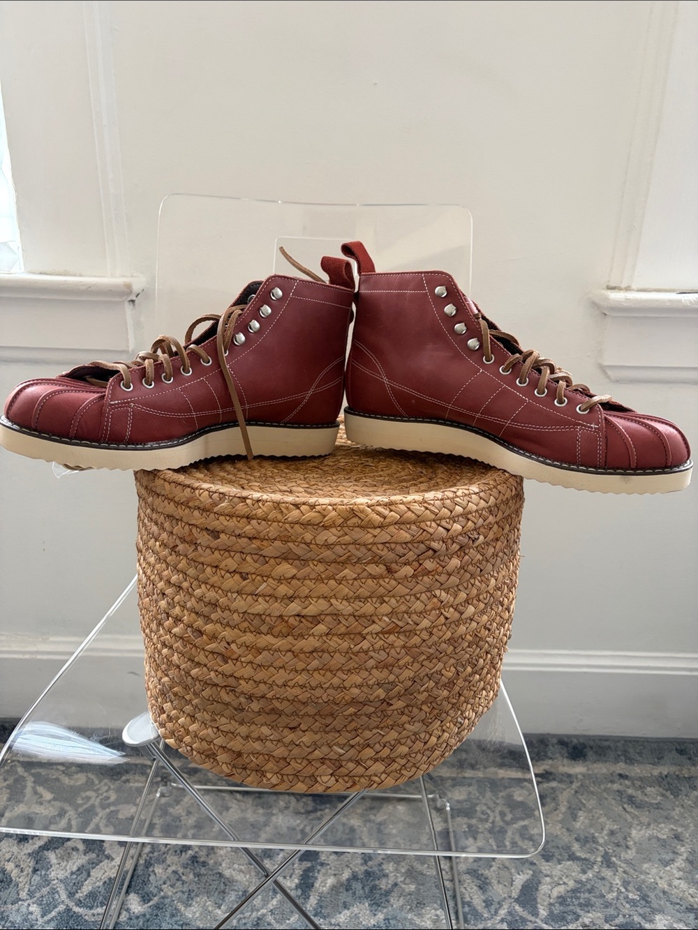 New adidas Men's Maroon Lace-Up Boots with White Sole - Picture 5 of 8